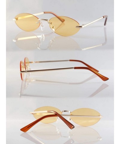 Rimless Tinted Mirrored Flat Lens Extreme Wide Slim Oval Round Sunglasses A283 - Orange Tinted - C318U392REY $9.29 Rimless