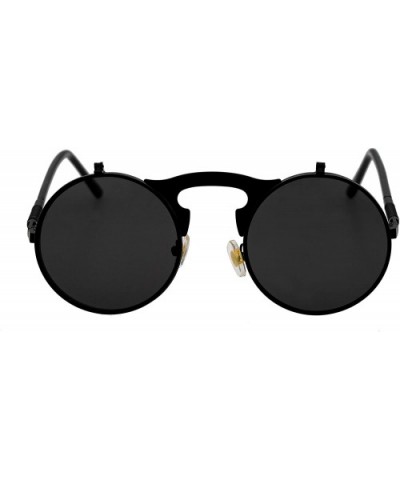 Retro Flip-Up Round Goggles Seampunk Sunglasses - Black/Black - CC18C3HYETY $10.21 Goggle