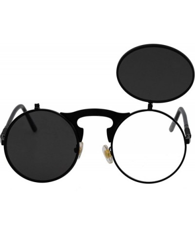 Retro Flip-Up Round Goggles Seampunk Sunglasses - Black/Black - CC18C3HYETY $10.21 Goggle