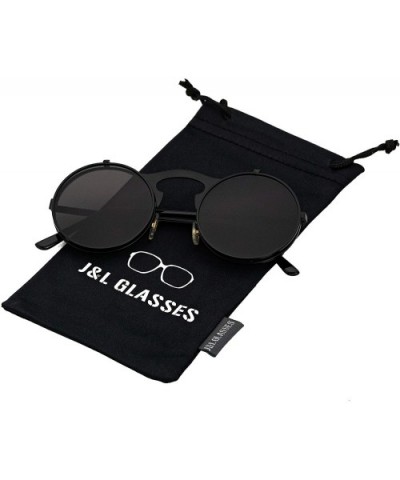 Retro Flip-Up Round Goggles Seampunk Sunglasses - Black/Black - CC18C3HYETY $10.21 Goggle