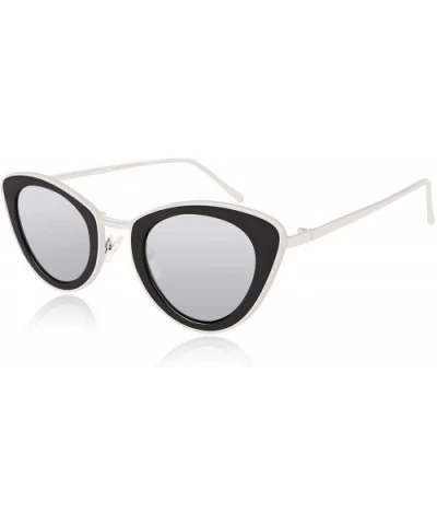 Cat Eye Sunglasses for Women Mirrored Flat Lens Metal Frame Fashion Glasses FW3005 - C2-black/Silver Lens - CR18L75AK62 $10.3...