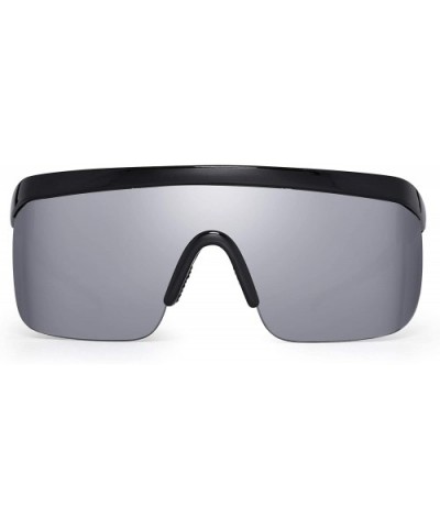 Oversized Flat Top Shield Sunglasses One Piece Mirror Glasses Men Women - Black Frame / Mirror Silver Lens - CD18UMX6SMQ $15....