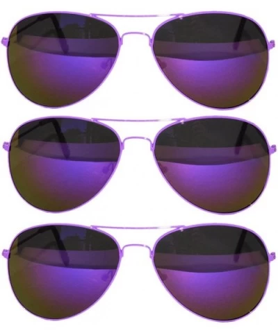 Set of 3 Pack Aviator Style Sunglasses Colored Metal Frame Mirror Lens Smoke Lens - Mirror_purple_3_pack - C617YR8SW6U $7.91 ...