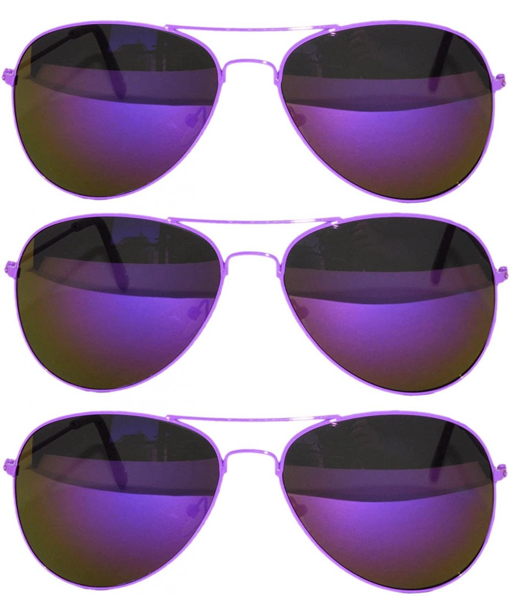 Set of 3 Pack Aviator Style Sunglasses Colored Metal Frame Mirror Lens Smoke Lens - Mirror_purple_3_pack - C617YR8SW6U $7.91 ...