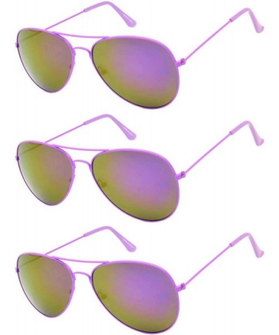 Set of 3 Pack Aviator Style Sunglasses Colored Metal Frame Mirror Lens Smoke Lens - Mirror_purple_3_pack - C617YR8SW6U $7.91 ...