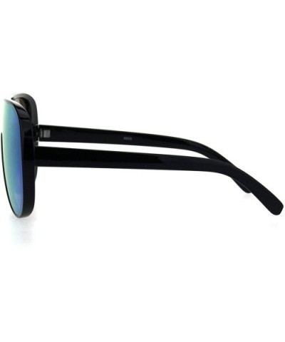 Retro Plastic Racer Shield Hip Hop Sunglasses - Black Blue Mirror - C318I6AYUTX $6.03 Sport