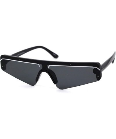 80s Disco Narrow Flat Top Pimp Plastic Shield Sunglasses - All Black - CN18XGZLUD2 $10.13 Rectangular