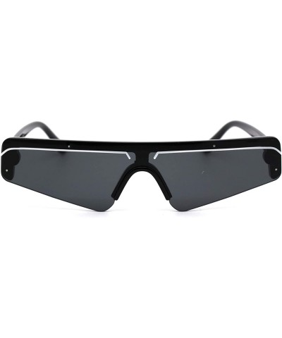 80s Disco Narrow Flat Top Pimp Plastic Shield Sunglasses - All Black - CN18XGZLUD2 $10.13 Rectangular