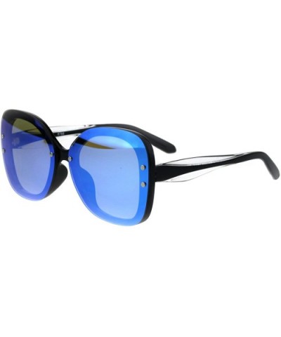 Womens Rimless Exposed Lens Oversize Butterfly Plastic Sunglasses - Black Blue Mirror - CL18GR20CGD $10.77 Rimless