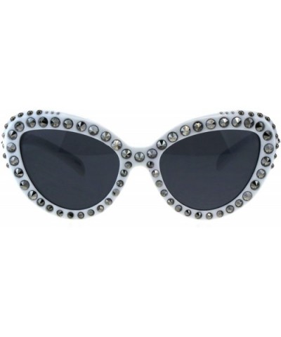 Womens Metal Stud Luxury Diva Plastic Oversize Cat Eye Sunglasses - White Black - C618E0Y9W5O $12.76 Oversized