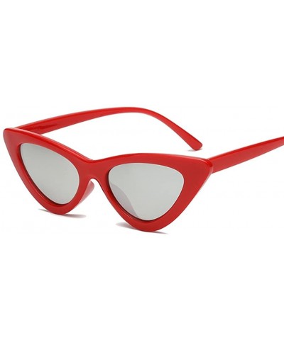 2Pcs Set Woman Girls Female Cat Eye Triangle Frame Sunglasses New UV400 - Red Silver & Black Purple - CS198CNIO0H $11.72 Cat Eye