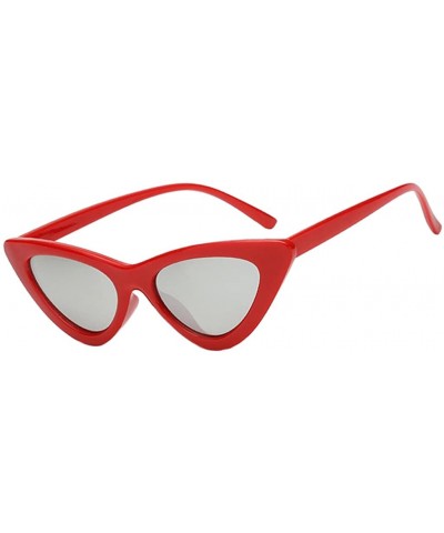 2Pcs Set Woman Girls Female Cat Eye Triangle Frame Sunglasses New UV400 - Red Silver & Black Purple - CS198CNIO0H $11.72 Cat Eye