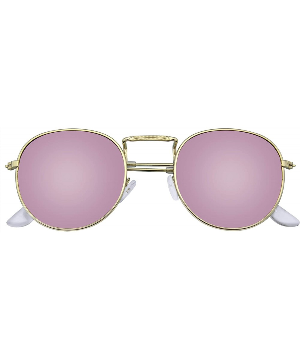 New Fashion Men Women's Round Sunglasses Vintage Retro Mirror Glasses - Pink - CD18TWGTWWE $6.62 Rimless