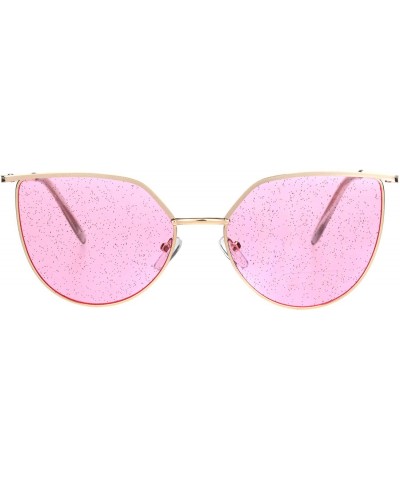 Womens Glitter Lens Retro Fashion Metal Rim Squared Cat Eye Sunglasses - Gold Pink - CZ18ICIXANI $9.76 Cat Eye