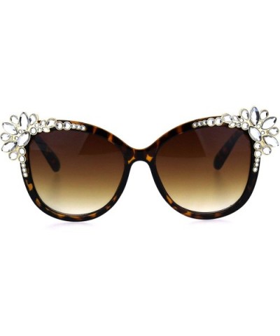 Womens Large Rhinestone Jewel Trim Plastic Butterfly Sunglasses - Tortoise Brown - CM18HIYKTS3 $8.68 Butterfly