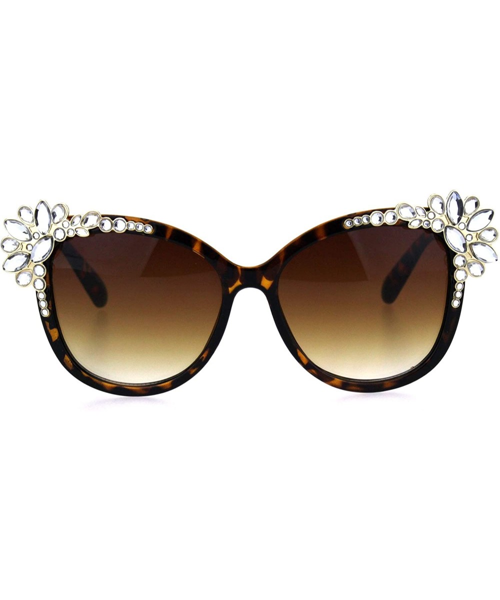 Womens Large Rhinestone Jewel Trim Plastic Butterfly Sunglasses - Tortoise Brown - CM18HIYKTS3 $8.68 Butterfly