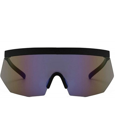 Futuristic Oversize Sunglasses Mirrored Vintage - Blue - C418T8ZYSZ9 $8.36 Shield