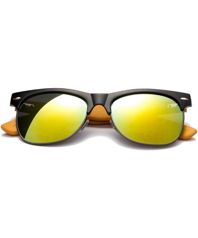 "Helix" Vintage Design Fashion Sunglasses Real Bamboo - Black/Gunmetal/Yellow - CX12M1OD0KV $7.61 Round