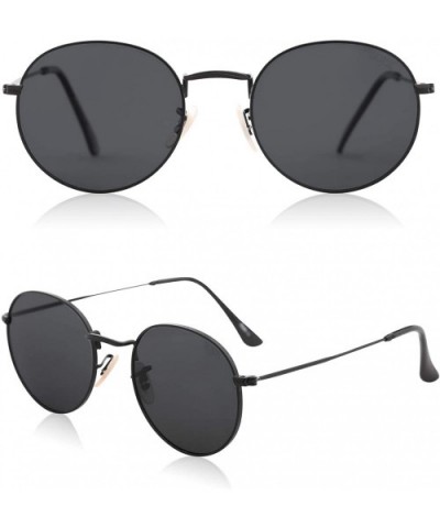 Polarized Sunglasses Classic Small Round Metal Frame for Women Men SJ1014 - D12 Black Frame/Grey Lens - CJ18EM2MUR0 $10.55 Oval