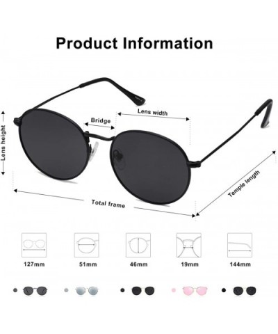 Polarized Sunglasses Classic Small Round Metal Frame for Women Men SJ1014 - D12 Black Frame/Grey Lens - CJ18EM2MUR0 $10.55 Oval