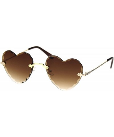 Womens Diamond Cut Bevel Edge Rimless Heart Sunglasses - Gold Brown - CY18SSEA4OX $11.63 Rimless