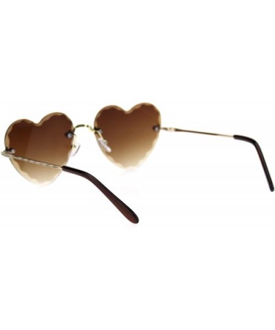 Womens Diamond Cut Bevel Edge Rimless Heart Sunglasses - Gold Brown - CY18SSEA4OX $11.63 Rimless
