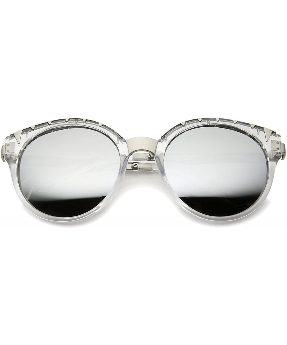 Women's Oversize Triangle Detail Round Cat Eye Sunglasses 55mm - Clear-silver / Silver Mirror - CZ12I21RIL9 $8.88 Cat Eye