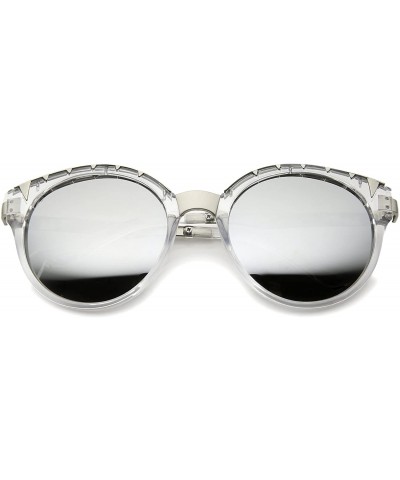 Women's Oversize Triangle Detail Round Cat Eye Sunglasses 55mm - Clear-silver / Silver Mirror - CZ12I21RIL9 $8.88 Cat Eye