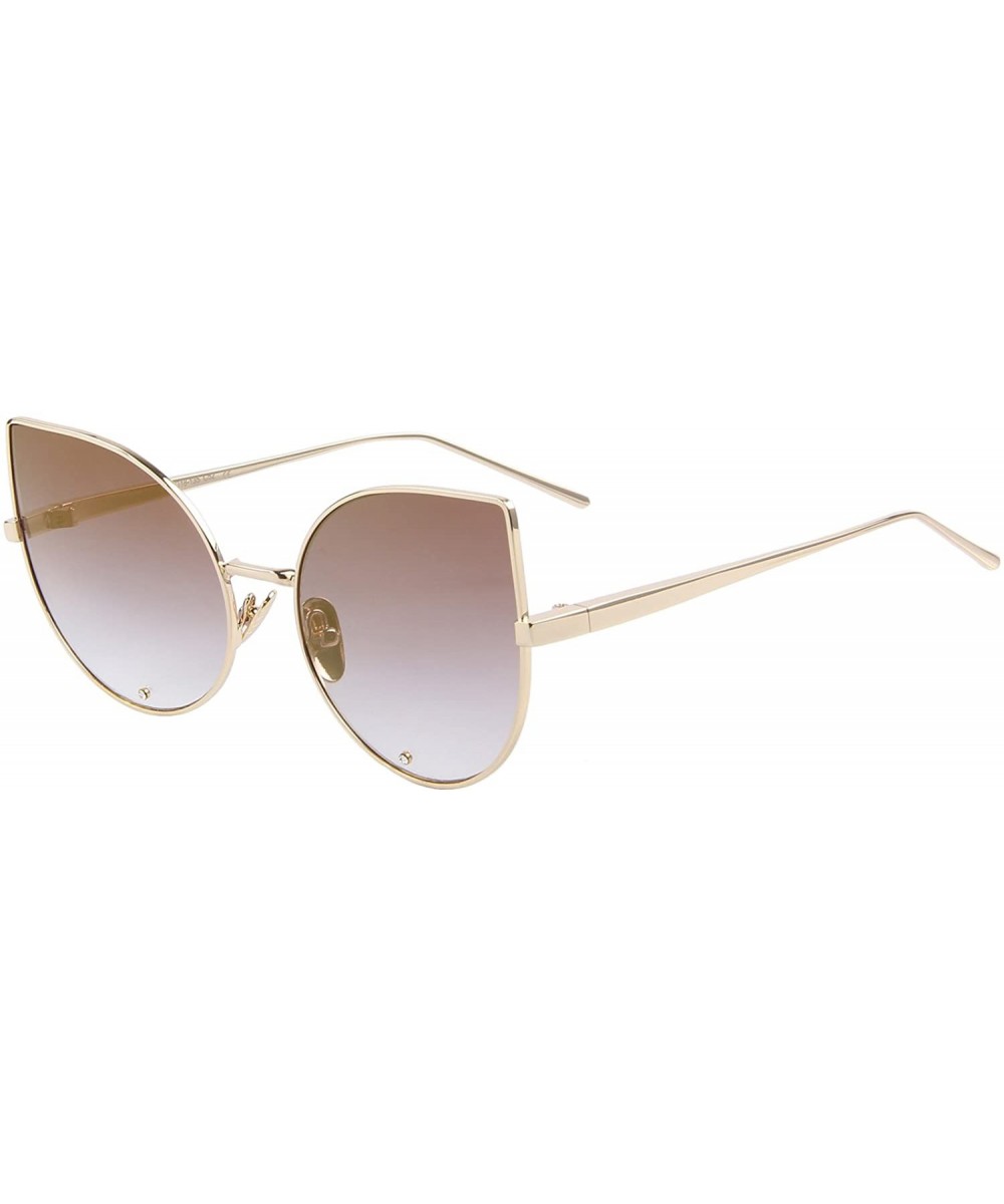 Women Rose Gold Cat Eye Sunglasses Pink Mirorred Lens S8026 - Brown - C412IJCDW9D $10.32 Cat Eye