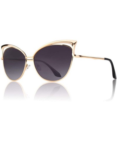 Women's Oversized Polarized Metal Frame Mirrored Cat Eye Sunglasses MT3 - B Gold Frame/Grey Lens - CG17YIMT69L $9.52 Round
