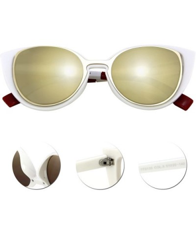 designer vintage retro Mirror women's cat eye sunglasses FF0136 - White - CF12GMZSJVP $21.20 Oversized