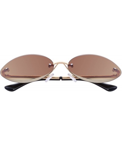 Women Rimless Oval Sunglasses Gradient Lens UV400 Protection S6157 - Brown - C418CHXWGM0 $7.45 Oval