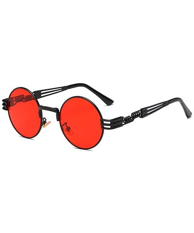 Hippie Sunglasses WITH CASE Retro Classic Circle Lens Round Sunglasses Steampunk Colored - Red Lens/ Black Frame - CH192RH8LU...