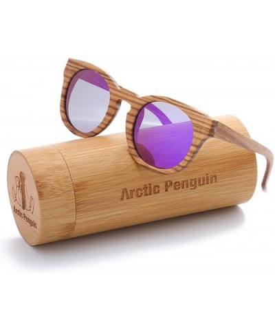 Polarized Round Sunglasses for Women Handmade Walnut Wood Glasses Vintage Mens Sun Shade with Bamboo Case UV400 - CZ17Z6T4KC0...