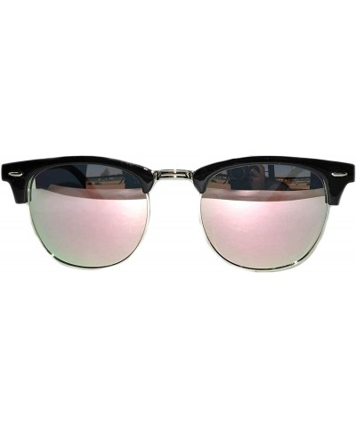 Classic Mirrored Lens Sunglasses Black Metal Half Frame Silver Lens - CK129NFDUH9 $9.39 Wayfarer