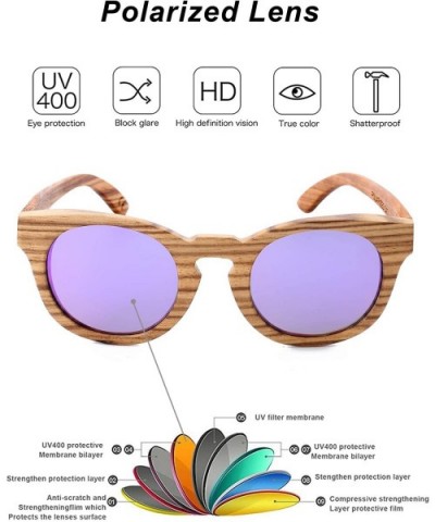 Polarized Round Sunglasses for Women Handmade Walnut Wood Glasses Vintage Mens Sun Shade with Bamboo Case UV400 - CZ17Z6T4KC0...