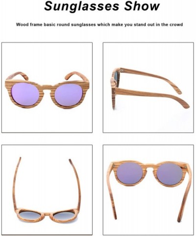 Polarized Round Sunglasses for Women Handmade Walnut Wood Glasses Vintage Mens Sun Shade with Bamboo Case UV400 - CZ17Z6T4KC0...