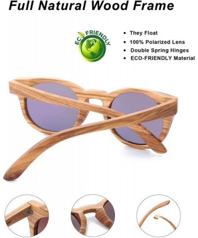 Polarized Round Sunglasses for Women Handmade Walnut Wood Glasses Vintage Mens Sun Shade with Bamboo Case UV400 - CZ17Z6T4KC0...