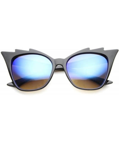 Womens Fashion Jagged Edge Staggered Flash Mirror Lens Cat Eye Sunglasses - Black / Ice - CG12BPKKXU7 $7.83 Cat Eye