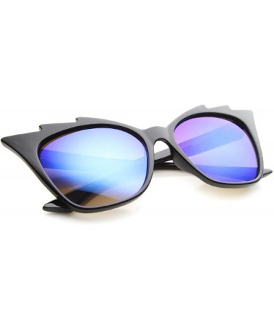 Womens Fashion Jagged Edge Staggered Flash Mirror Lens Cat Eye Sunglasses - Black / Ice - CG12BPKKXU7 $7.83 Cat Eye
