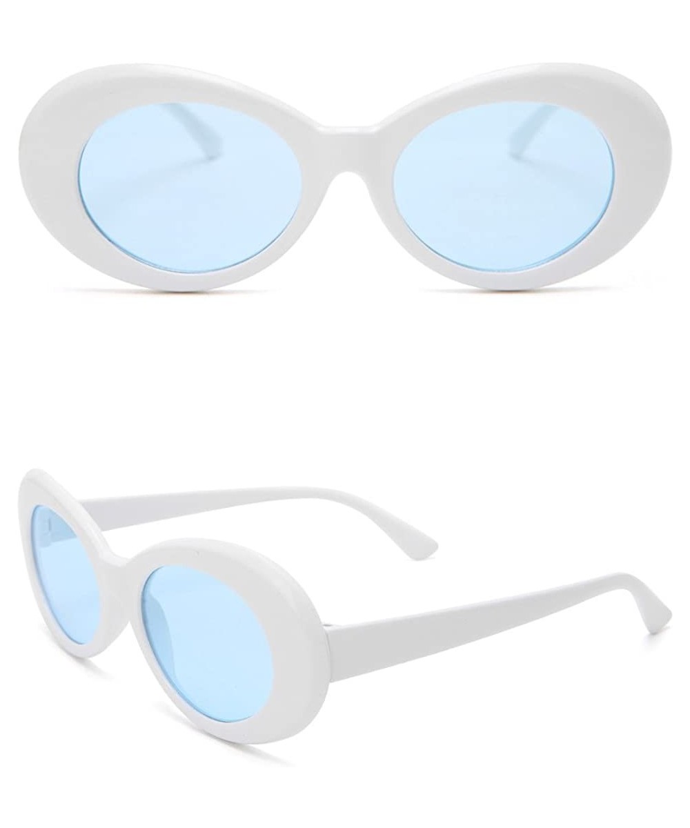Retro Unisex Sunglasses UV400 - Resin Oval Lens + Plastic Frame Clout Goggles - White&transparent Blue - CT1882K0HTR $6.89 Oval