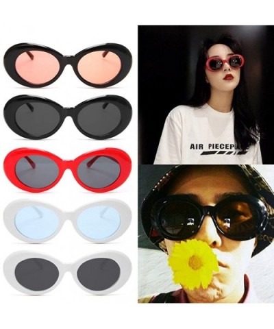 Retro Unisex Sunglasses UV400 - Resin Oval Lens + Plastic Frame Clout Goggles - White&transparent Blue - CT1882K0HTR $6.89 Oval