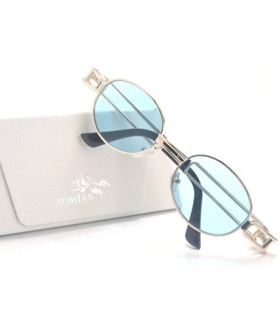 Vintage Designer Fashion Sunglasses Oval Frame UV Protection - Gold-blue - CH184UXK8NR $6.51 Oval