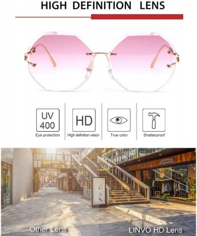 Trendy Oversized Rimless Diamond Cutting lens Sunglasses For women UV400 - Gradient Pink Lens - C818N0CUIS2 $13.63 Goggle