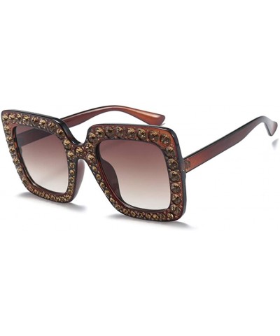 Big Square Diamond Frame Multicolor Popular Sunglasses for Girls Fashion Glasses 5702 - Tea - CO18AHMDDHK $4.99 Square