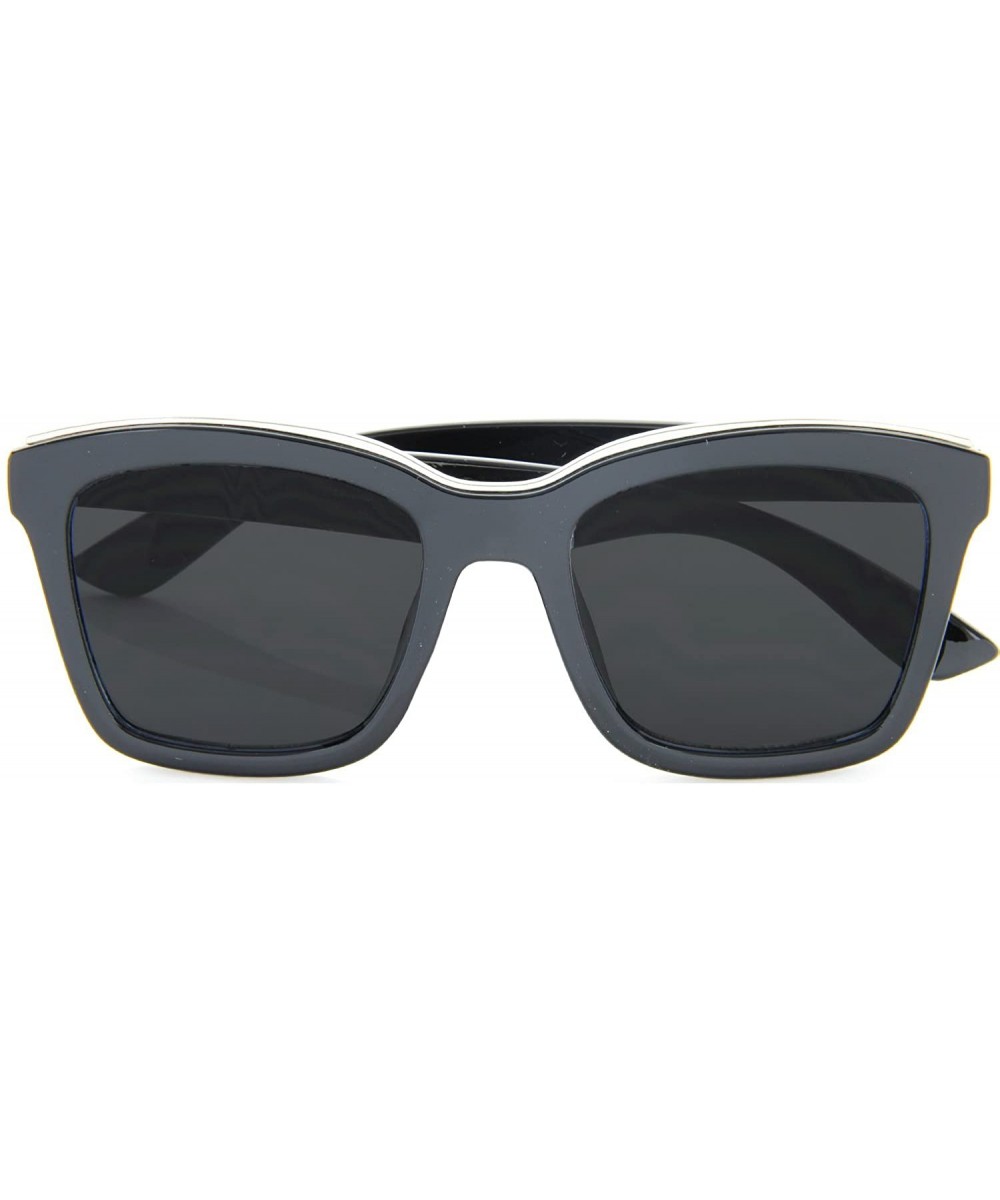 Large Square Sunglasses Flat Lens Color Mirror Metal Brow Mod Fashaion - Black - CG12NAEREP6 $4.98 Square