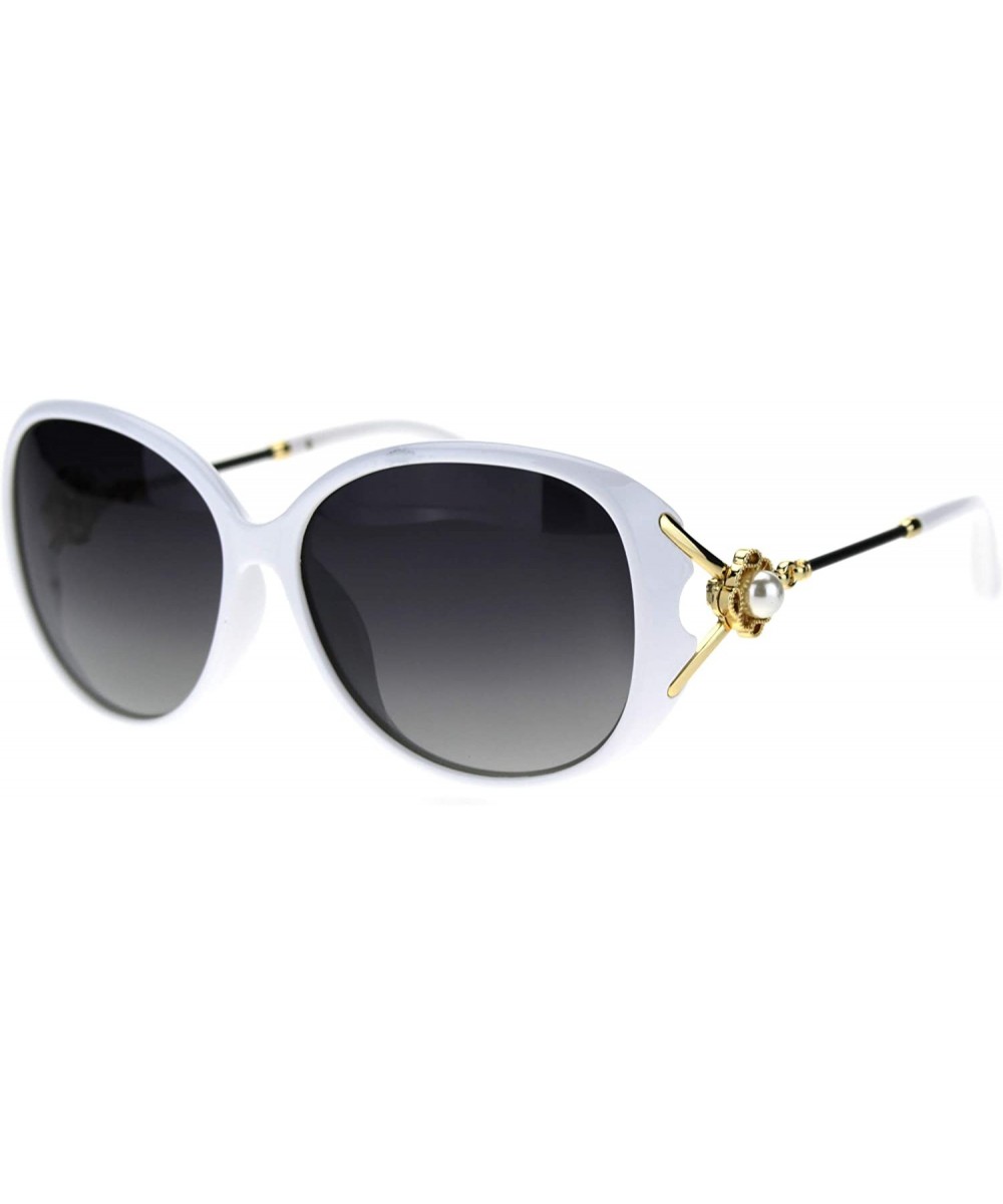 Polarized Lens Womens Pearl Jewel Gem Brooch Hinge Butterfly Sunglasses - White Smoke - CR18TIX0Y3E $11.04 Butterfly