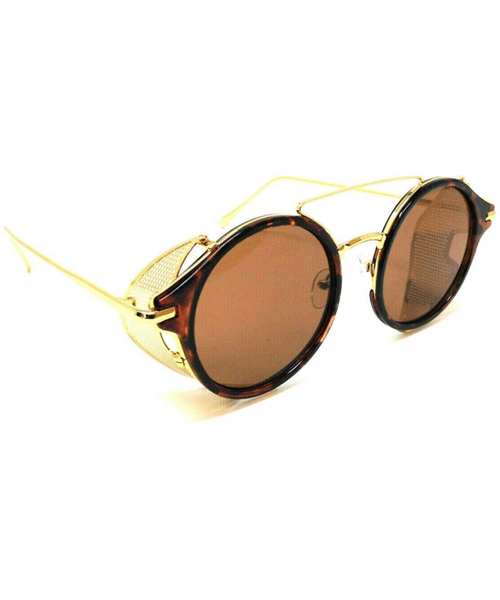 Round Circle Steampunk Aviator Sunglasses w/Mesh Side Shield Wind Guard - Gold Metallic & Tortoise Frame - CQ18UA77NW3 $9.83 ...