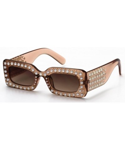 Venetian Pearl Sunglasses Rectangular Frame Rhinestone Women Fashion Shades 2018 - Brown - CS18D5QWRS9 $8.20 Square