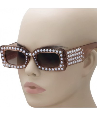 Venetian Pearl Sunglasses Rectangular Frame Rhinestone Women Fashion Shades 2018 - Brown - CS18D5QWRS9 $8.20 Square
